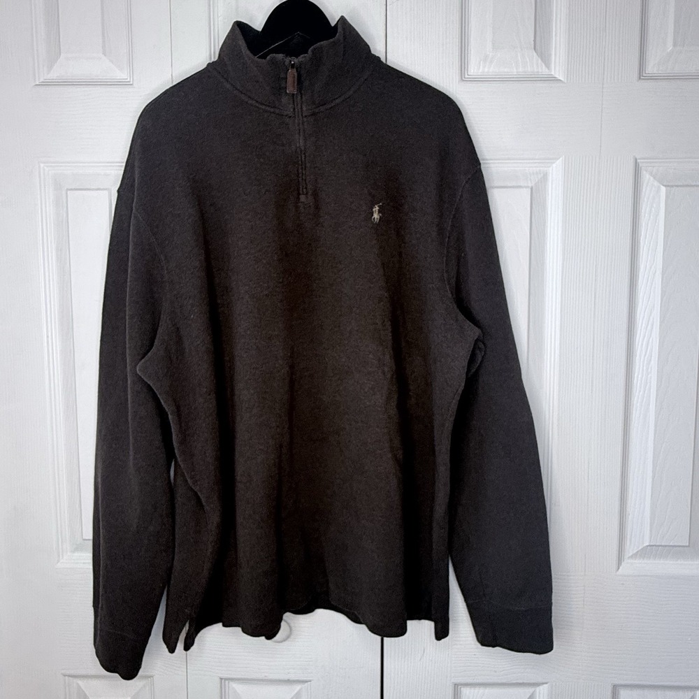 Polo Ralph Lauren Sweater Mens 2XL Brown Estate Rib Outdoor Knitted Quarter Zip